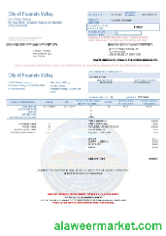 USA California City of Fountain Valley business utility bill template in Word and PDF formats